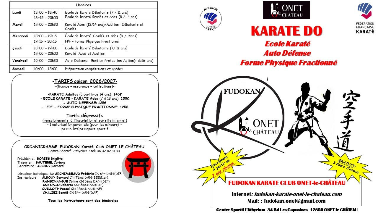 Plaquette informations Fudokan KC Onet-lr-Château