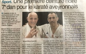 Article Centre Presse Aveyron : Première ceinture noire 7ème dan pour le karaté aveyronnais