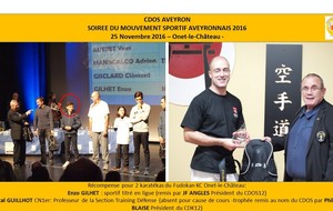 CDOS 12 - Soirée mouvement sportif - trophée pour Enzo GILHET et Pascal GUILLOTH