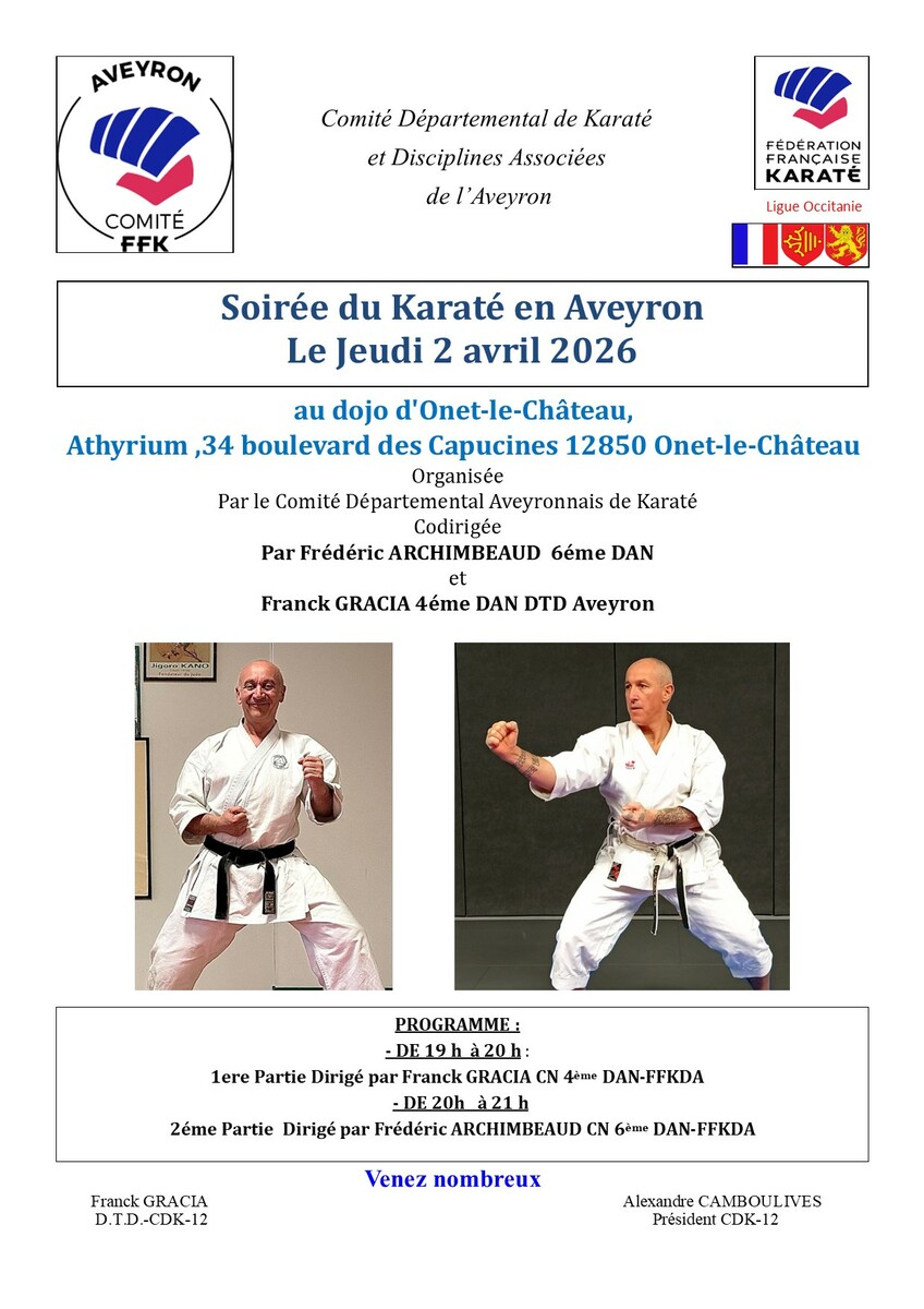 Soirée du Karaté Aveyron -CDK12 - 02 Avril 2026 à Onet-le-Château
