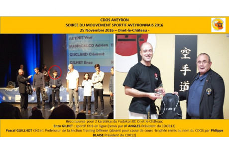 CDOS Aveyron - Soirée du mouvement sportif - Trophées pour Enzo GILHET et Pascal GUILLOTH