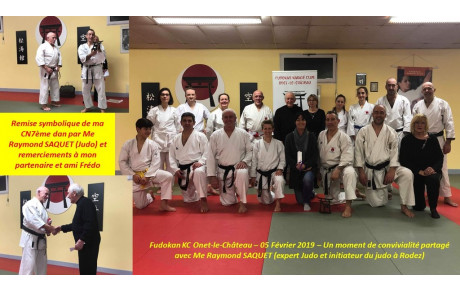 Remise symbolique du CN7 à Bernard ALBOUY par Me Raymond SAQUET expert judoka et créateur du Judo Club Rodez